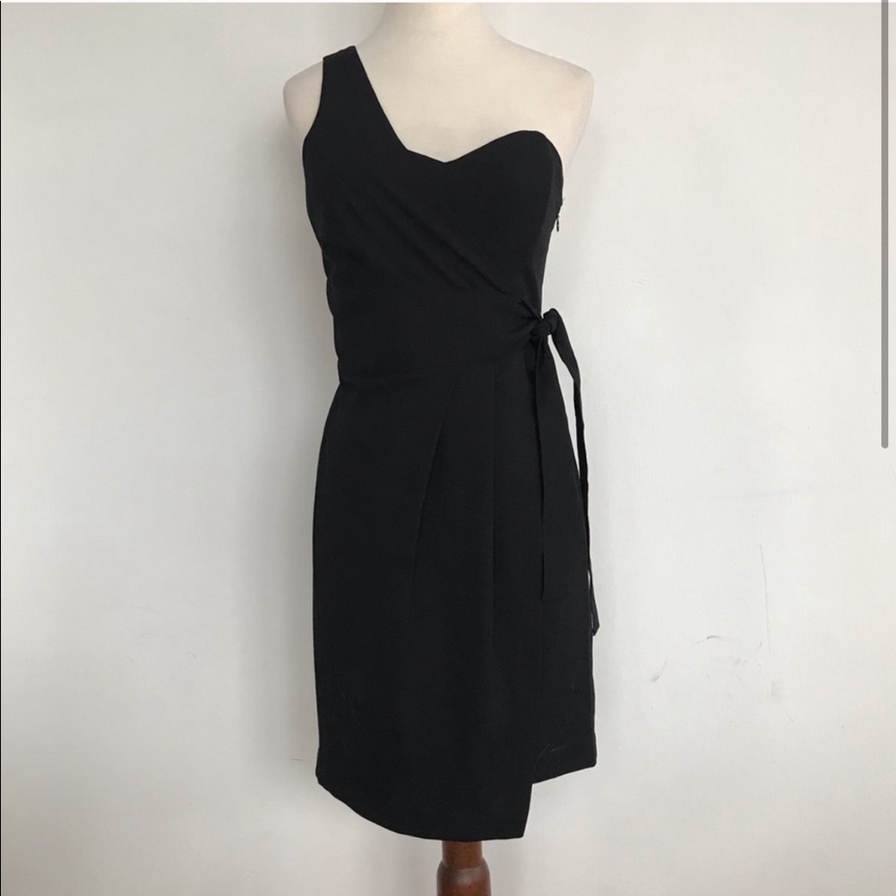 Club Monaco Black Wrap One Should Mini Dress